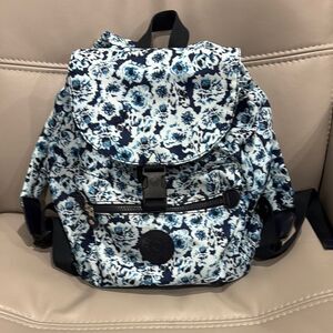 Kipling Live Light Floral Blue Medium Backpack